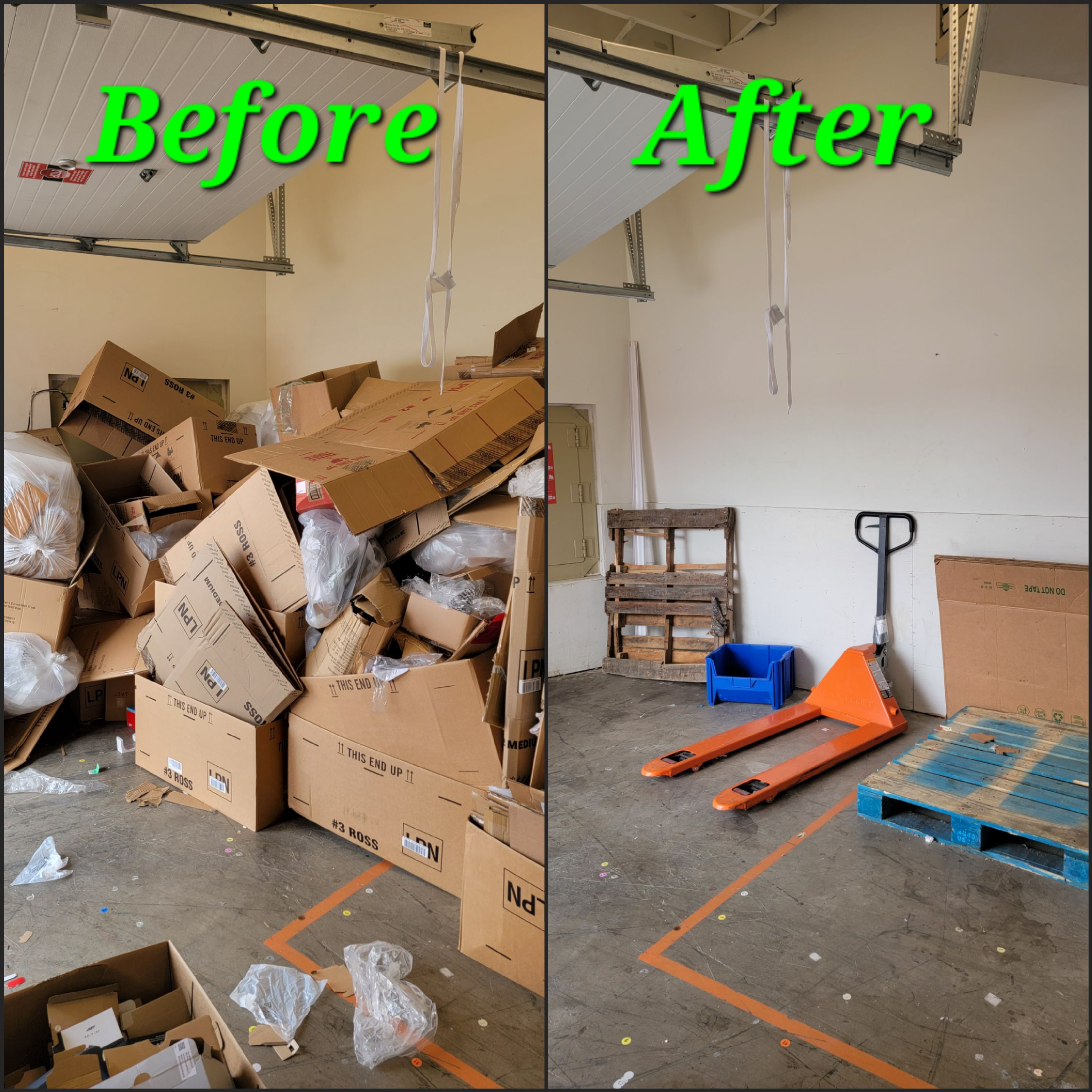 Side-by-side before and after photo of junk removal project 7